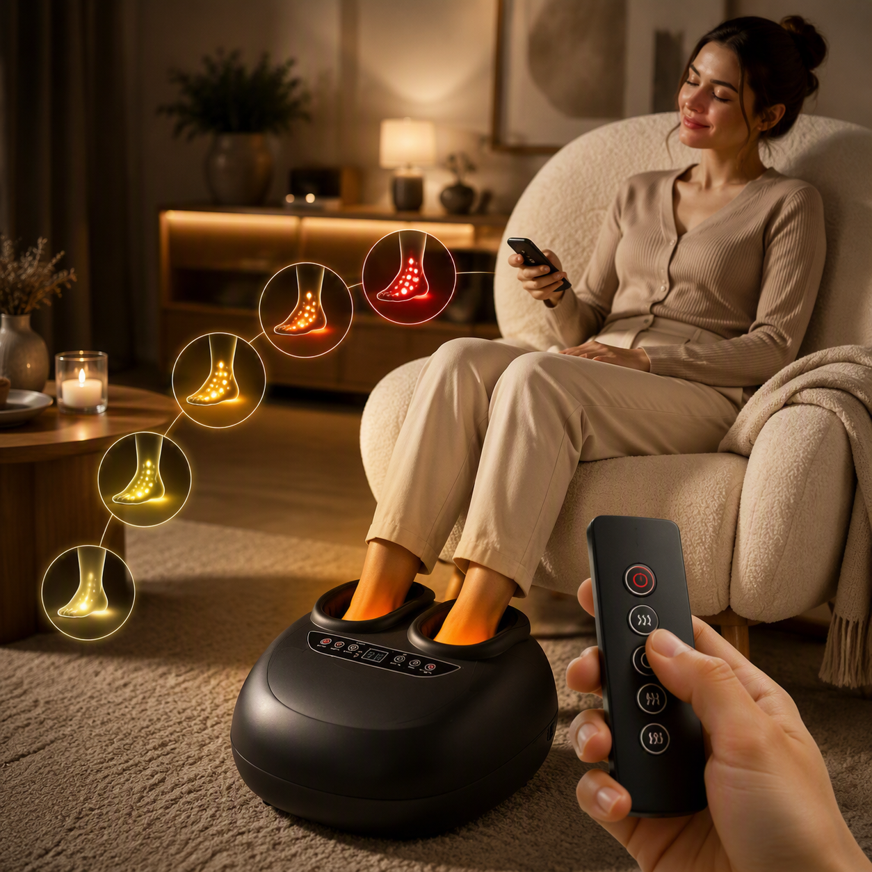 Masseur pieds avec télécommande sans fil et intensité de massage ajustable selon les besoins