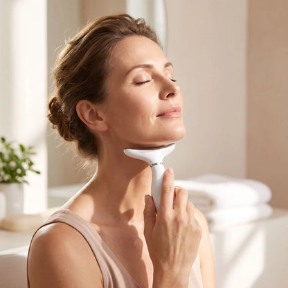 Masseur visage et cou, application sur le cou