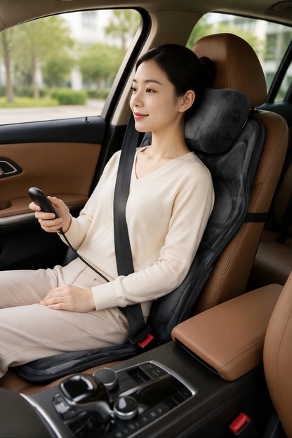 Siège pour massage fixé sur un siège de voiture pour un confort pendant les déplacements