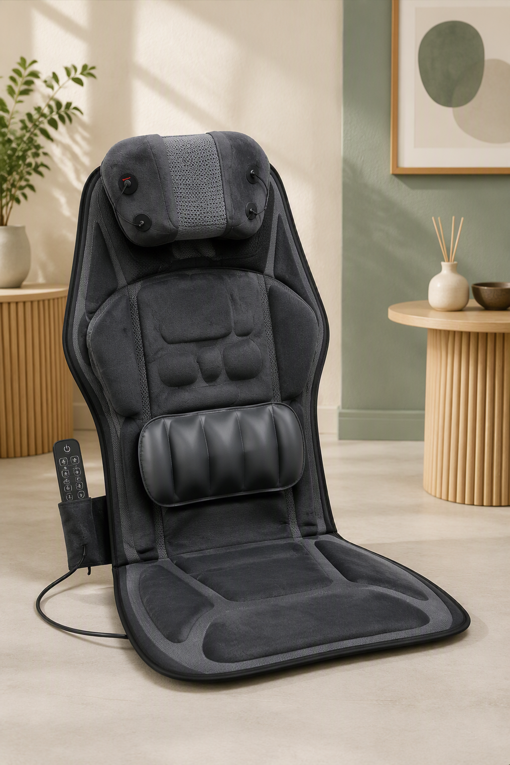 Siège pour massage pliable avec coussin cervical et soutien lombaire gonflable
