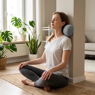 Oreiller cervical ergonomique utilisé pendant la méditation et les exercices de respiration