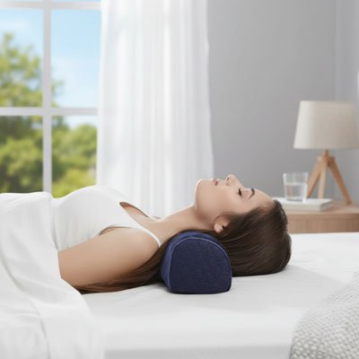 Oreiller cervical ergonomique utilisé pour soutenir la nuque et favoriser la relaxation en position allongée