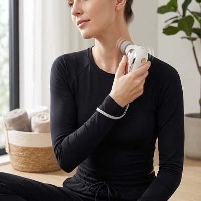 Pistolet de massage appliqué au cou pour soulager les raideurs cervicales