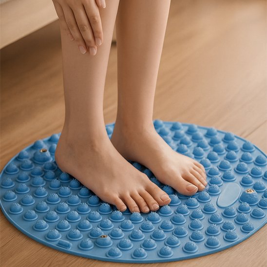 Tapis d’acupression circulaire bleu pour stimuler la circulation et soulager les pieds fatigués